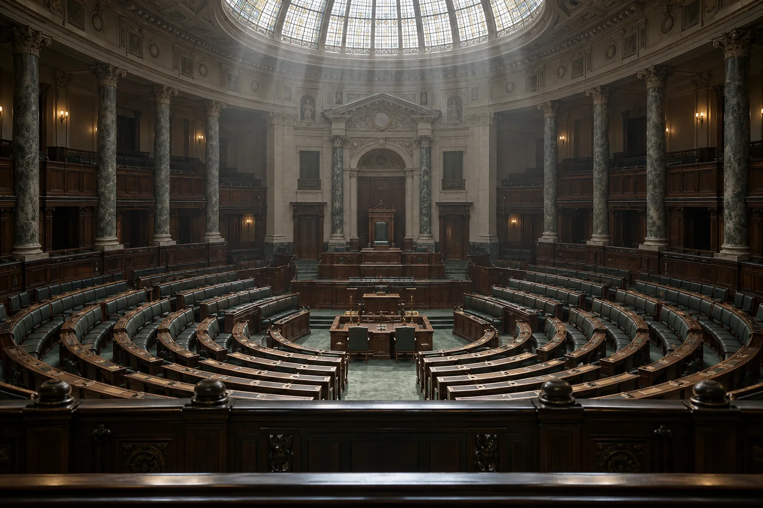 The debating chamber of a domed civic hall